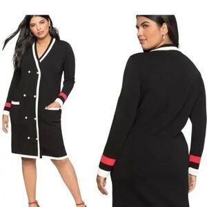 Eloquii Chunky Pearl Button Stretch Sweater Dress black red white size 22/24 3X